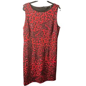 Tahari Womens Red Black Leopard Print Sleeveless Sheath Dress Size 16 Animal
